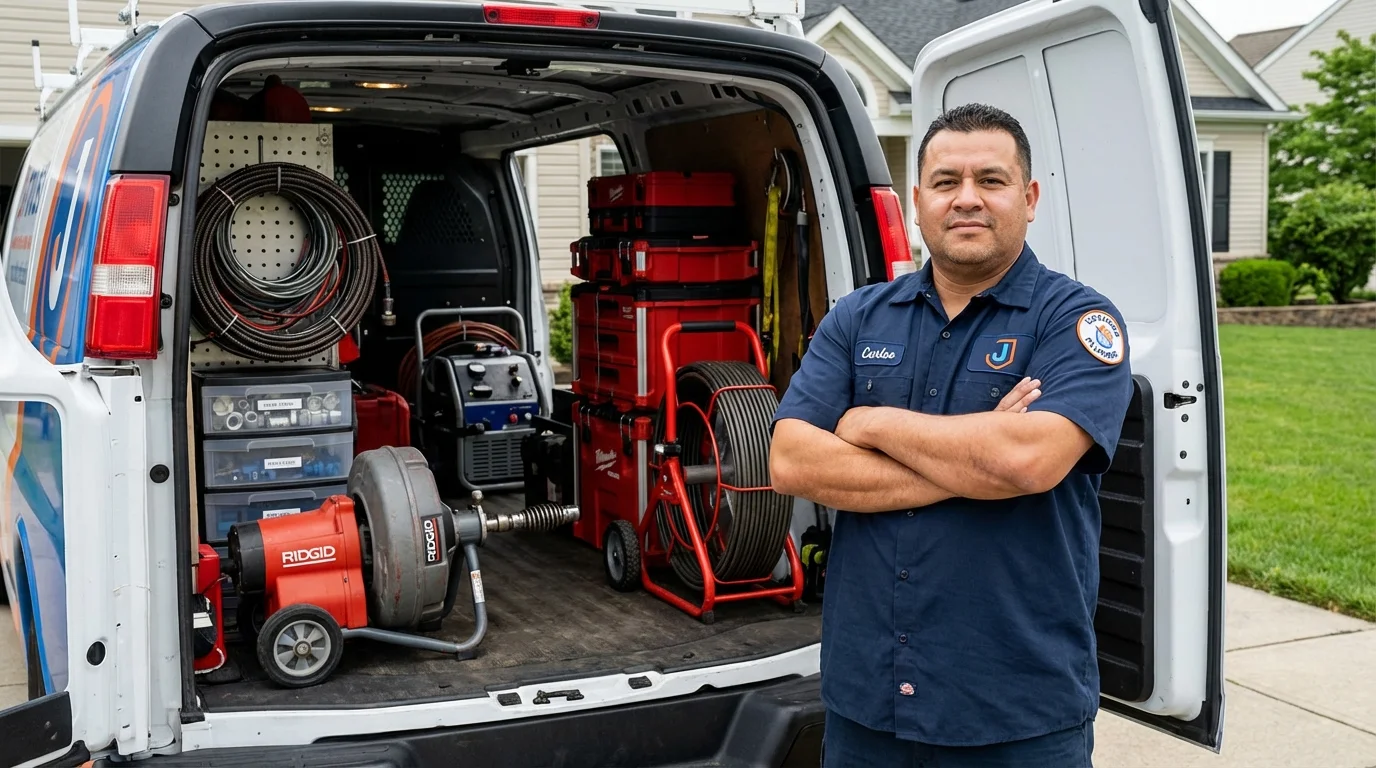 Professional drain cleaning equipment and Johns Plumbing LLC plumber in Depew
