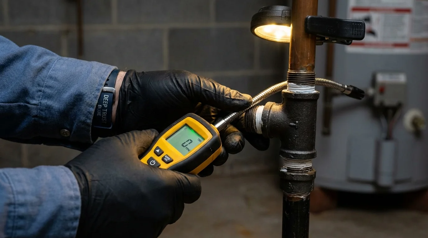Gas leak detection with electronic sniffer by Johns Plumbing LLC in Depew