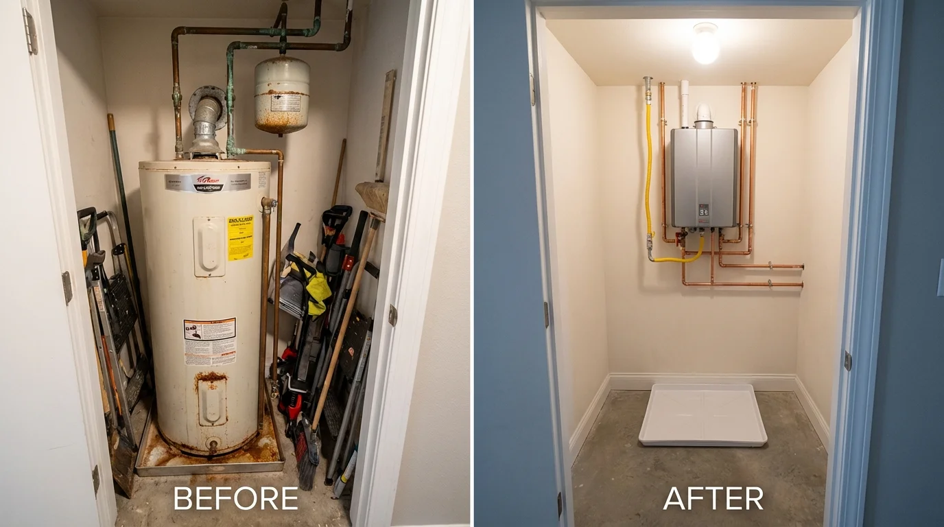 Tank water heater versus wall-mounted tankless unit comparison for Depew, NY homeowners