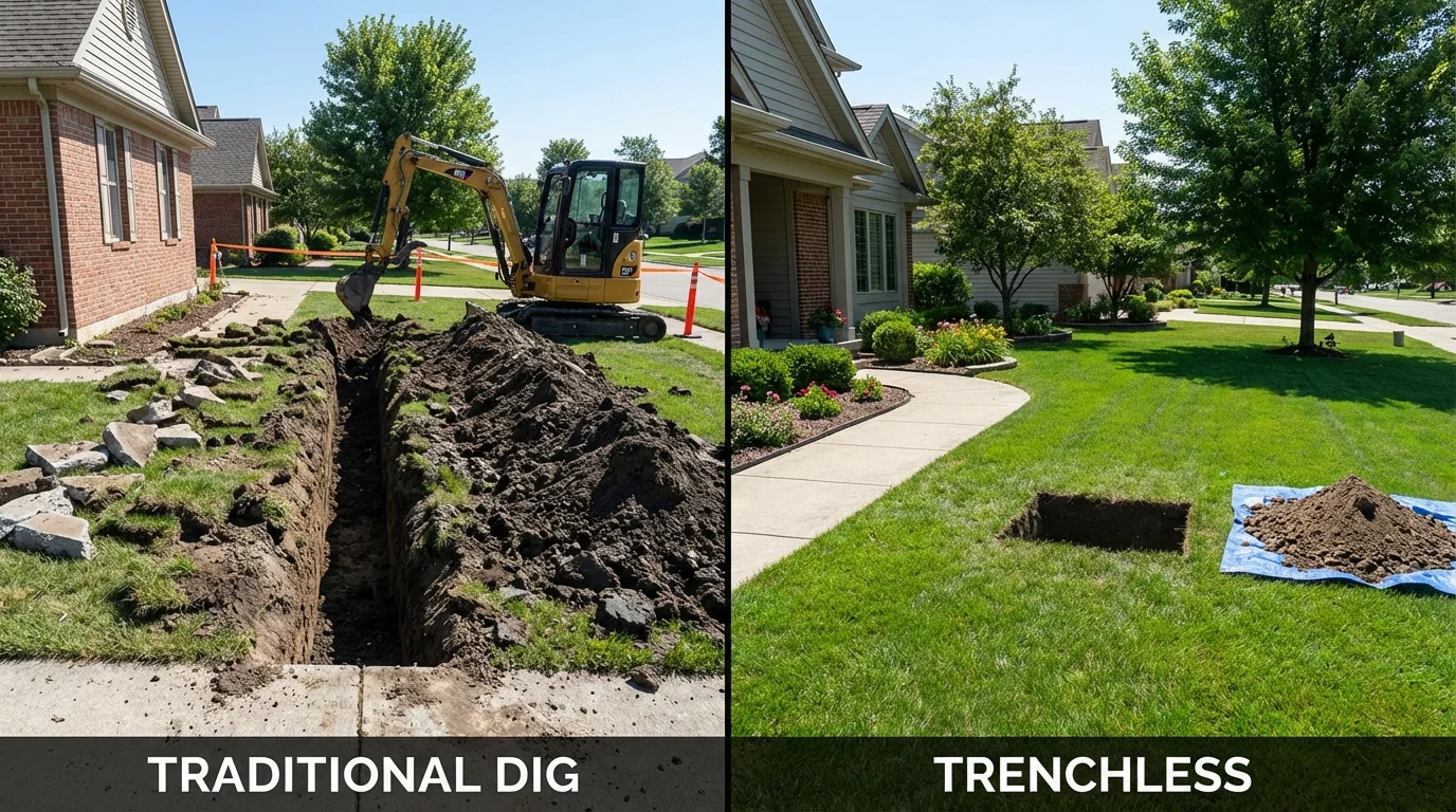 Trenchless sewer repair with minimal yard damage versus traditional excavation in Depew, NY